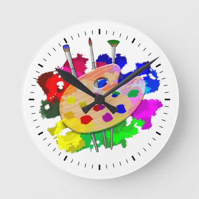Artist Palette And Brushes Round Clock (Front)