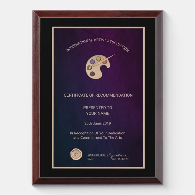Artist Palette Award Plaque (Vertical)