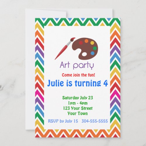Artist Palette Birthday Party Personalized Invite