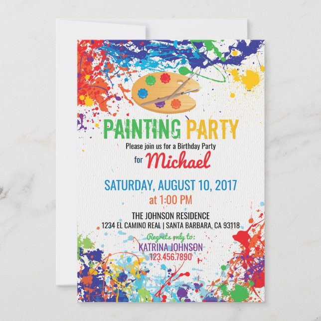 Artist Palette Paint Splashes Birthday Invitation (Front)