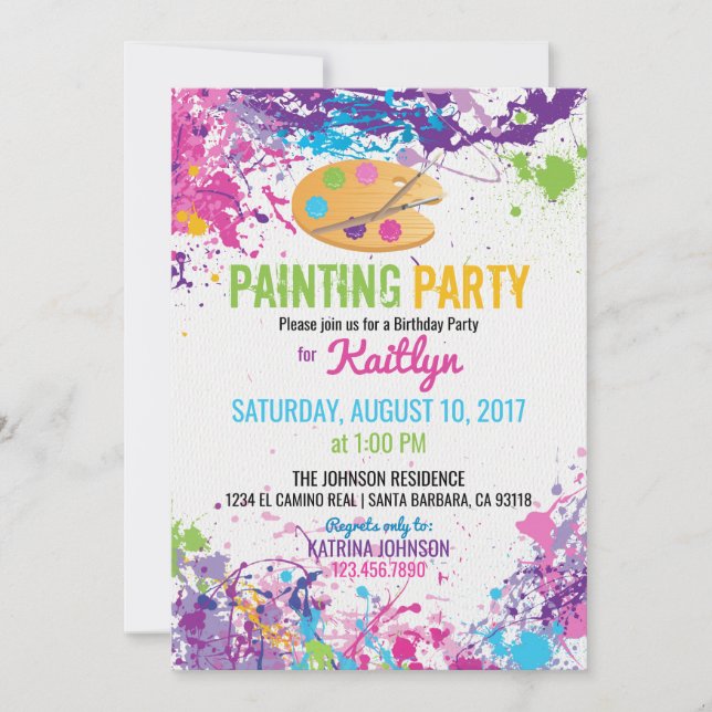 Artist Palette Paint Splashes Birthday Invitation (Front)