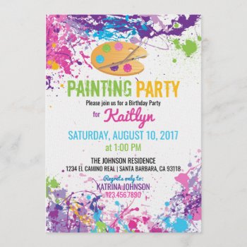 Artist Palette Paint Splashes Birthday Invitation by NouDesigns at Zazzle