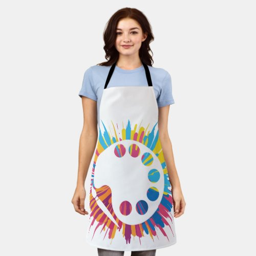 Artist palette paintbrush and color explosion apron