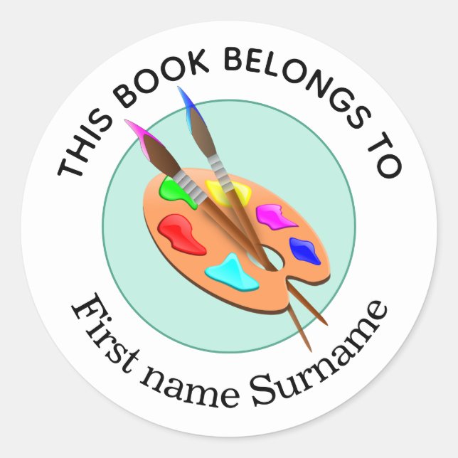 Artist Palette This Book Belongs To Personalized  Classic Round Sticker (Front)