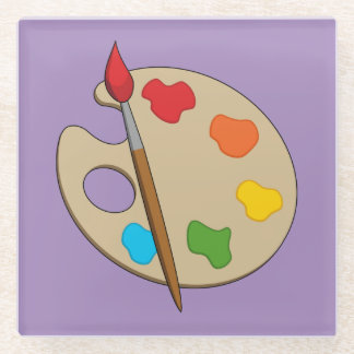 Artist Palette with Paint Brush Glass Coaster