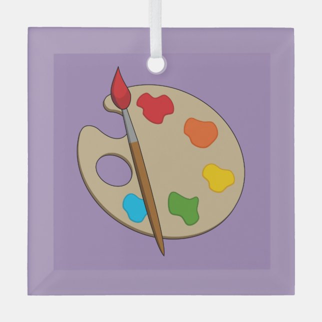 Artist Palette with Paint Brush Glass Ornament (Front)