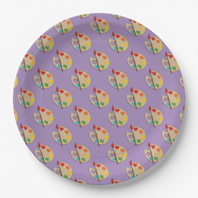 Artist Palette with Paint Brush Paper Plates (Front)