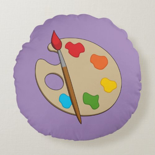 Artist Palette with Paint Brush Round Pillow