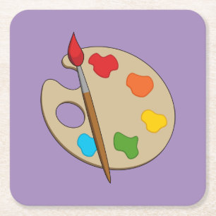 Artist Palette with Paint Brush Square Paper Coaster