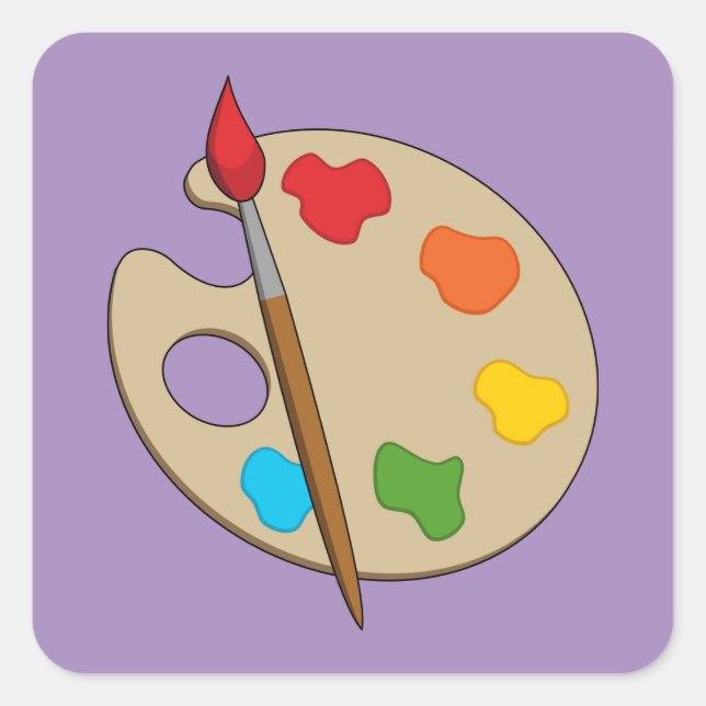 Artist Palette with Paint Brush Square Sticker (Front)