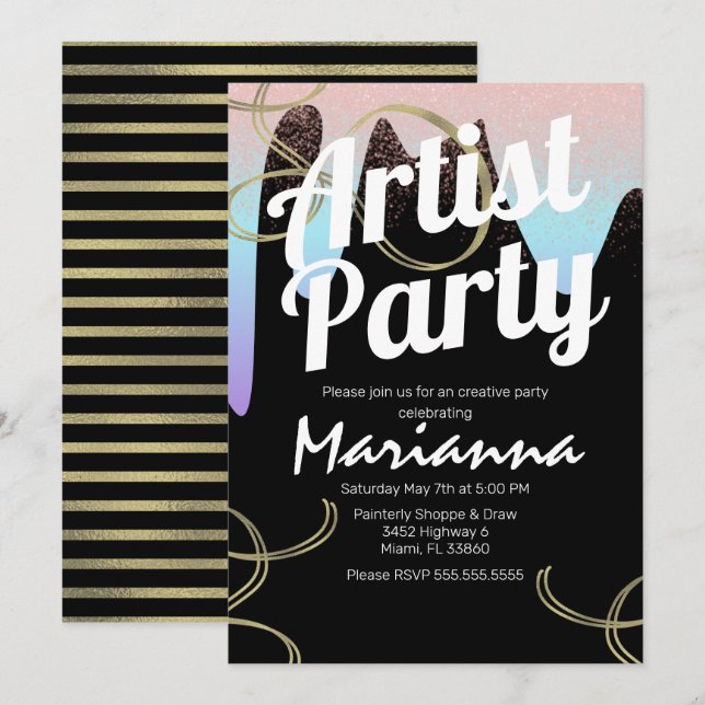 Artist Party Faux Foil Sparkle Art Birthday Invitation (Front/Back)