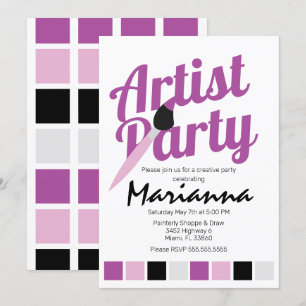 Artist Party Palette Birthday Purple Invitation