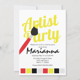 Artist Party Palette Birthday Yellow Red Invitation