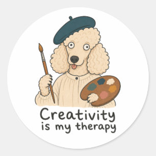 Artist Poodle Creativity Is My Therapy  Classic Round Sticker