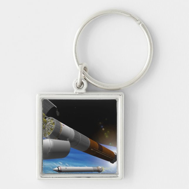 Artist rendition of a heavy-lift rocket keychain (Front)