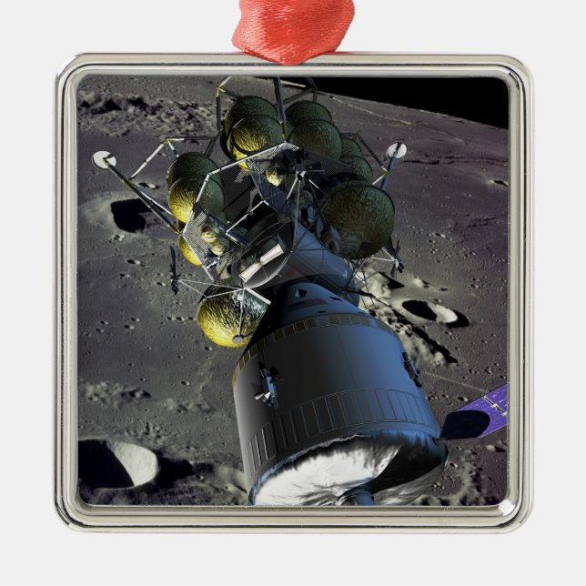 Artist rendition of a new spaceship to the moon metal ornament (Front)