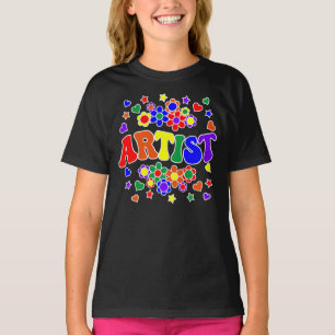 ARTIST-Retro Groovy Vintage, Flowers, Hearts, Star T-Shirt