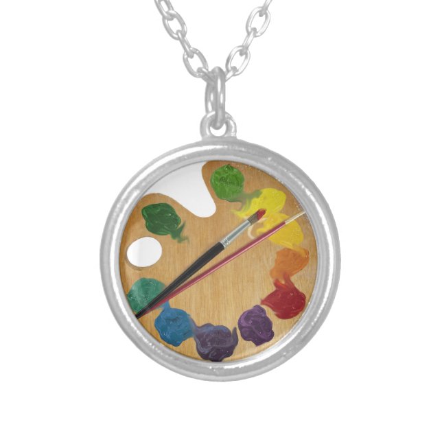 Artist`s palette color wheel silver plated necklace (Front)