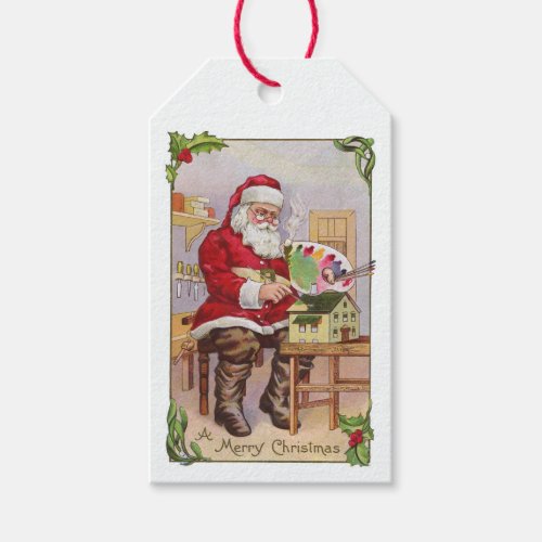 Artist Santa Clause VIntage Christmas Gift Tag