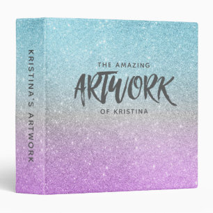 Artist Sketchbook Elegant Blue Purple Glitter 3 Ring Binder