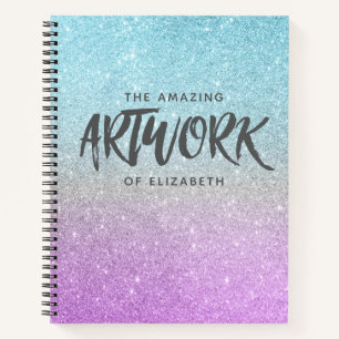 Artist Sketchbook Elegant Blue Purple Glitter Notebook