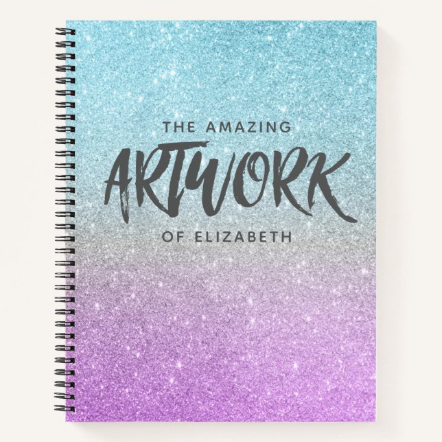 Artist Sketchbook Elegant Blue Purple Glitter Notebook (Front)