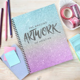 Personalized Pink Glitter Artist Sketchbook Notebook