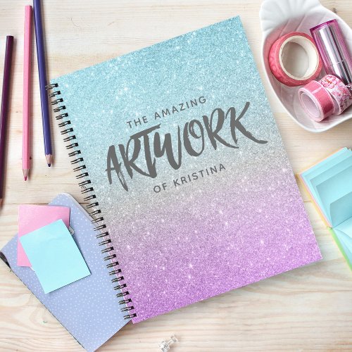Artist Sketchbook Elegant Blue Purple Glitter Notebook