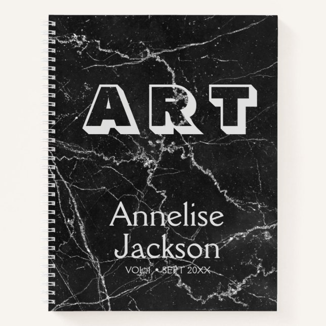 Artist sketchbook name personalized marble notebook (Front)