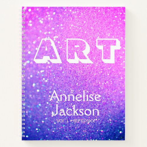 Artist sketchbook name personalized pink glitter notebook