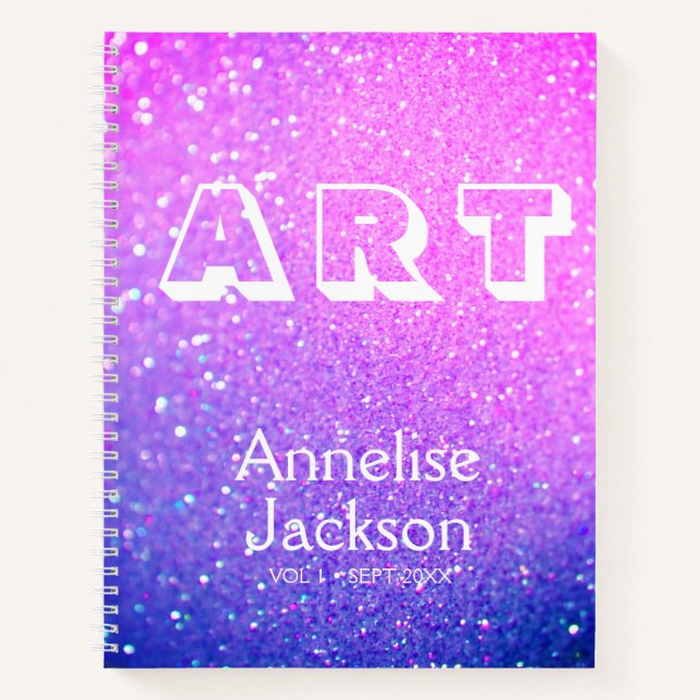 Artist sketchbook name personalized pink glitter notebook (Front)