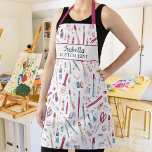 Artist Smock with Art Supplies, Personalized Name Apron<br><div class="desc">A fun apron featuring a pattern of art supplies and 2 lines of custom text.  Add the artist's name,  studio/school name,  etc.  Makes a great art teacher gift or change the size to a small and give to your favorite little Artist.</div>
