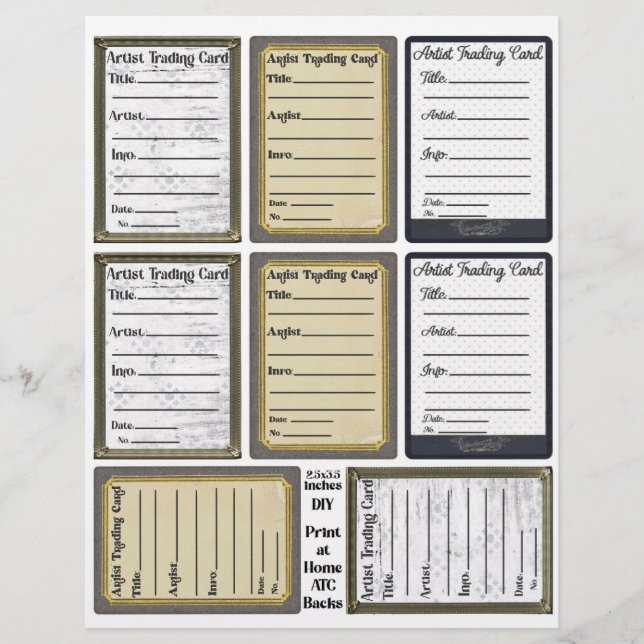 Artist Trading Card Back Sheet (Front)