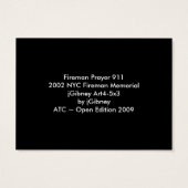 Artist Trading Card Fireman Prayer 911 2002 NY ATC (Back)