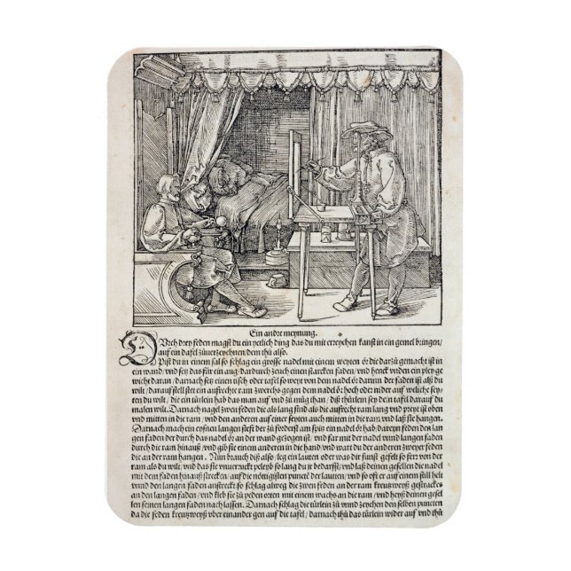 Artist using Durer's drawing machine to paint a fi Magnet (Vertical)