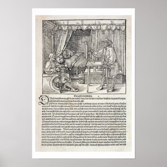 Artist using Durer's drawing machine to paint a fi Poster (Front)