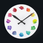 Artist Watercolor Paint Palette Acrylic Wall Clock<br><div class="desc">This minimalist design features bright watercolor swatches placed around the clock face in place of the numbers, creating a clever and simple design that has a clean, modern, artistic feel. A perfect gift for any creative person, classroom, or artist's studio!</div>