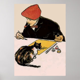Artist with Cat Poster