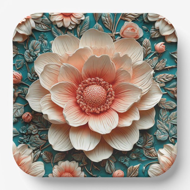 Artistic 3D Floral Arrangement Paper Plates (Front)