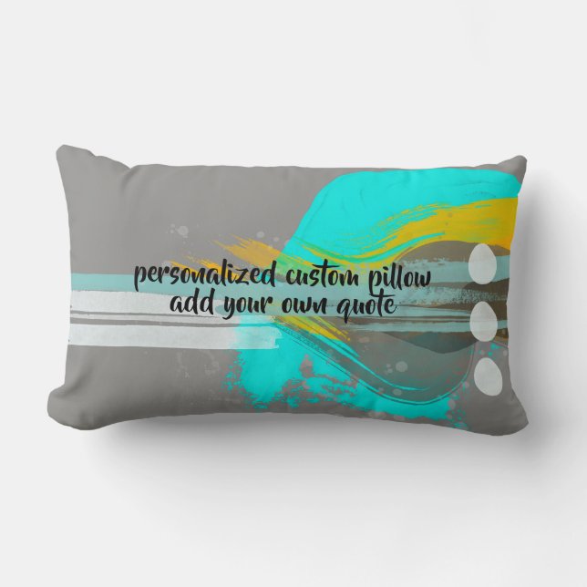  artistic abstract add text turquoise and gray  lumbar pillow