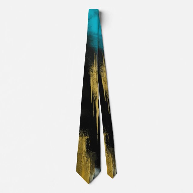 Artistic Abstract Art in Turquoise, Gold and Black Neck Tie (Front)