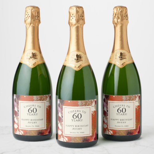 Artistic Abstract Boho Colorful 60th Birthday Sparkling Wine Label