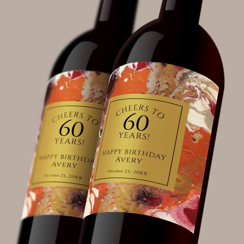 Artistic Abstract Boho Colorful 60th Birthday Wine Label