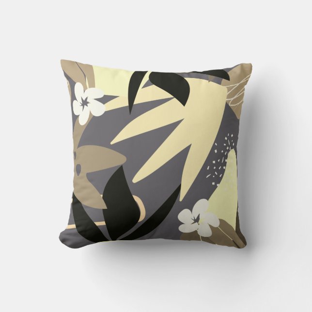 Artistic Abstract Botanical | Gray & Yellow Throw Pillow (Front)