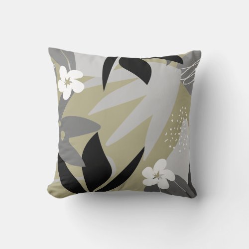 Artistic Abstract Botanical  Grey  Sage Green Throw Pillow