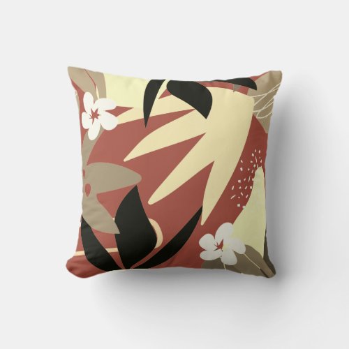 Artistic Abstract Botanical  Terracotta  Yellow Throw Pillow