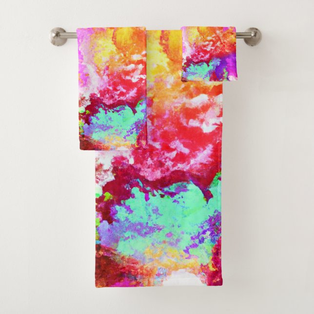 Artistic Abstract Color Explosions Bath Towel Set (Insitu)
