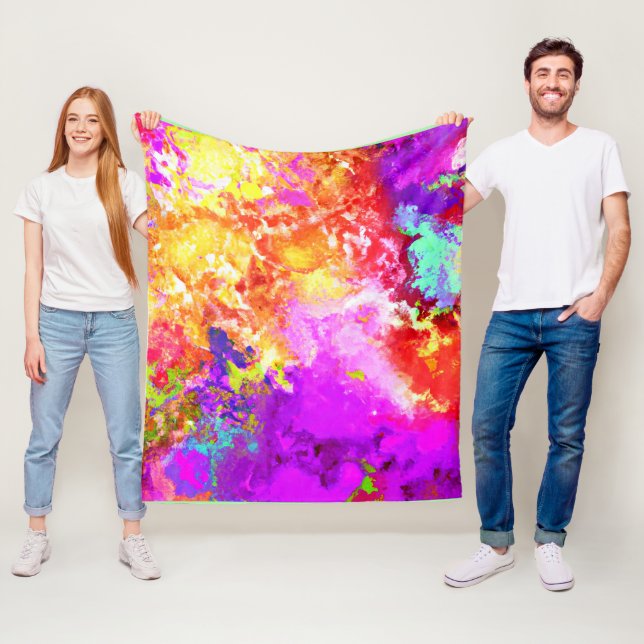 Artistic Abstract Color Explosions Fleece Blanket (In Situ)