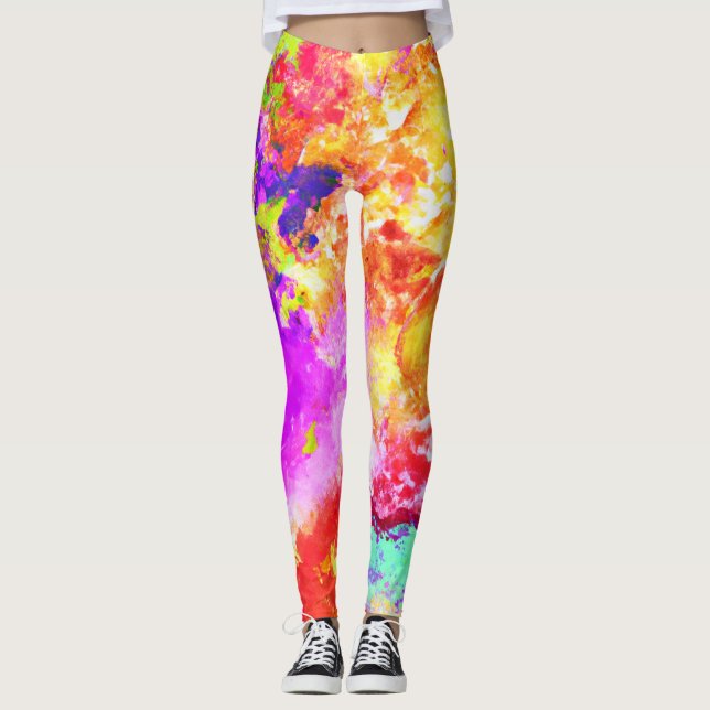 Artistic Abstract Color Explosions Leggings (Front)