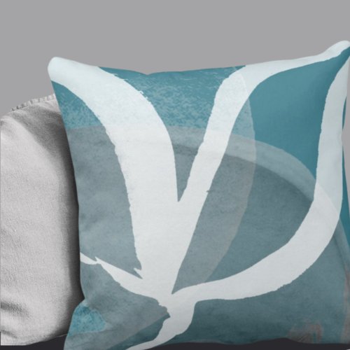 Artistic Abstract Design  Turquoise Gray  White Throw Pillow